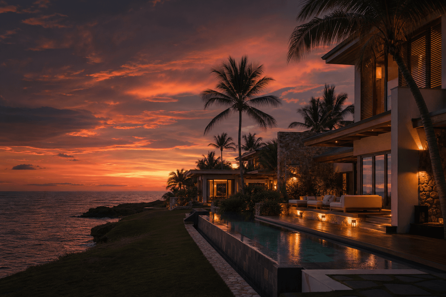 Villa de lujo en Puerto Rico al atardecer